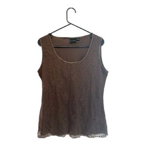 Late 2000’s Tribal Chocolate Brown Floral Embroidered Sleeveless Blouse Medium